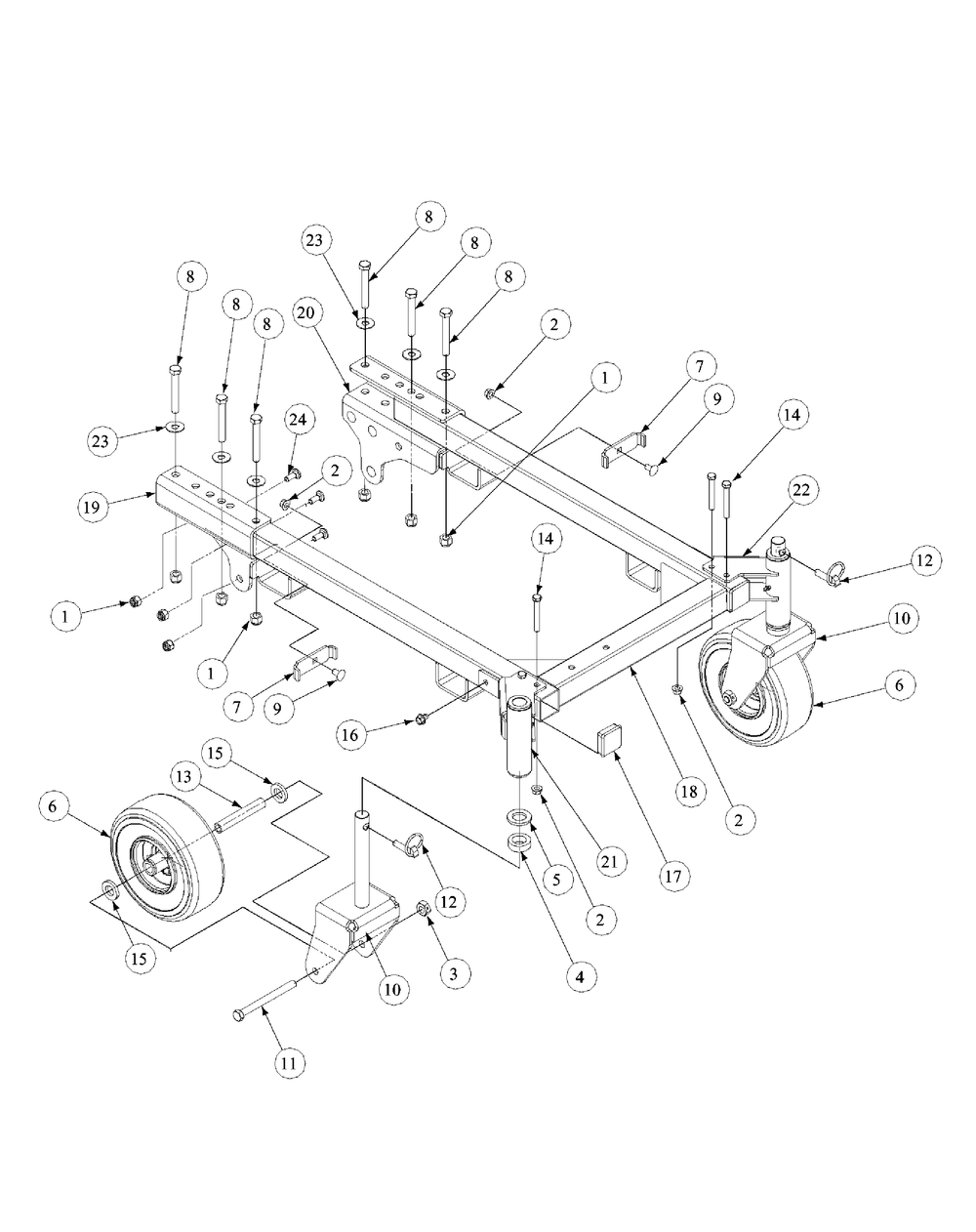 Fabricated Frame And Axle Assembly Diagram and Parts List for GF1748 55AE234M150-WAM Cub Cadet Lawn Mower